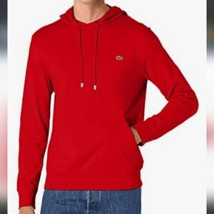 Lacoste Mens Long Sleeve Hooded T-Shirt Hoodie T-Shirt Red Size Large